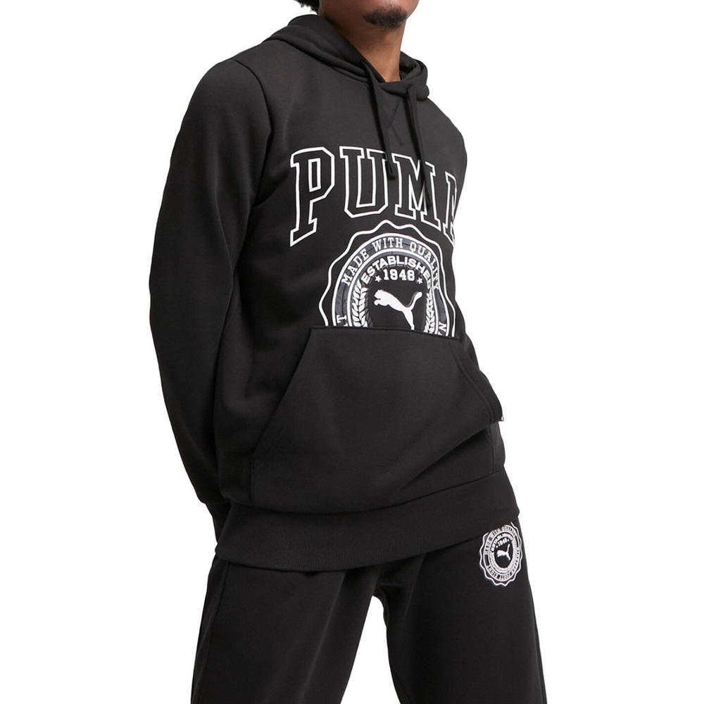 NWT Men’s Size Medium Puma Drawstring Logo Printed Cotton Hoodie In Black/White